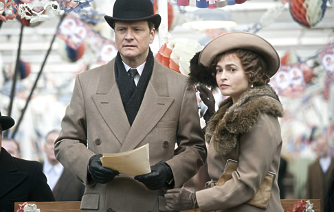 Colin Firth and Helena Bonham Carter filming The King's Speech
